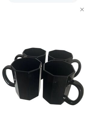 Arcoroc France OCTIME Black Glass Octagon Set Of 4 Coffee Mugs Cups France